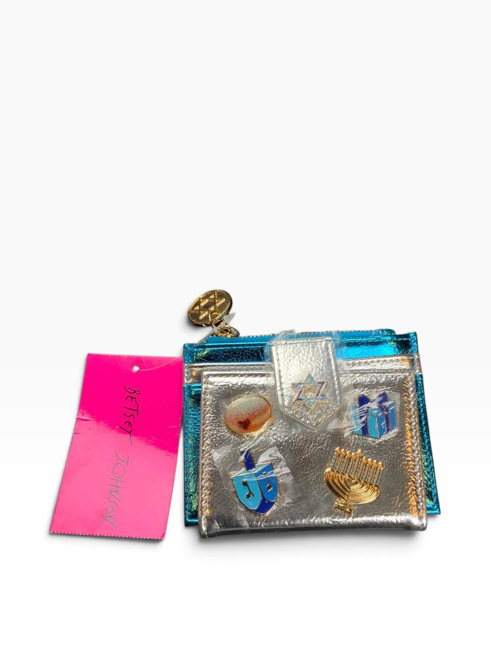 NWT Betsey Johnson Mazel Tov Wallet Hanukkah Judaica Blue Silver Charm Bifold